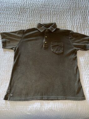 Laird 100% Cotton Men's Olive Green Short-Sleeve Polo Shirt with Pocket EUC L